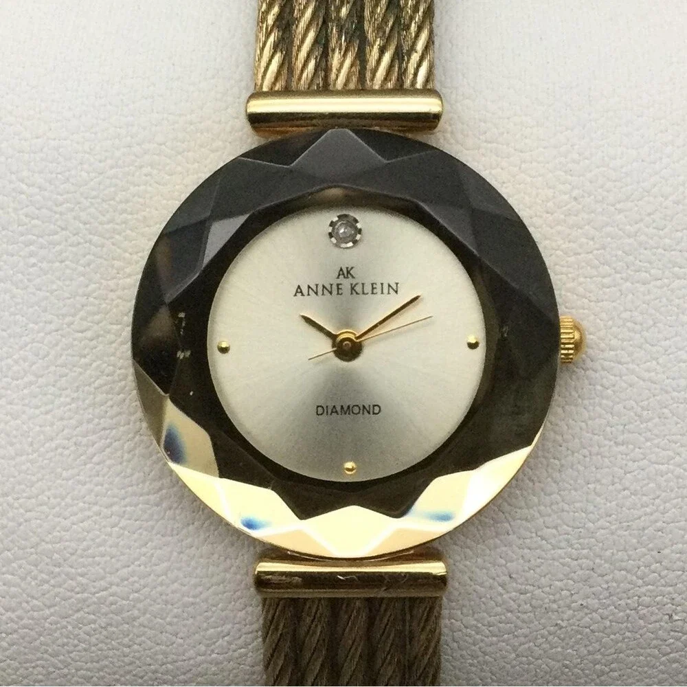 Anne Klein Womens Watch 26mm Diamond Faceted Gold Cable Band New Battery 6.75